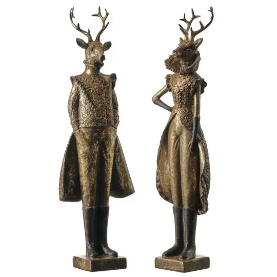 Set of 2 Resin Gentleman/Lady Deer 17.5" - Bronze
