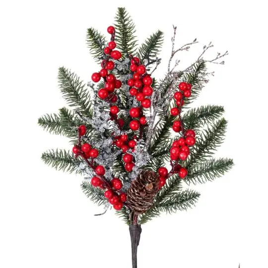 Waterproof Berry/Ice Twig /Fir 18" Spray - Red/Green