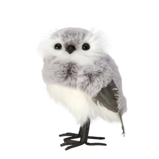 Faux Fur /Feather Owl 6.5" - Grey