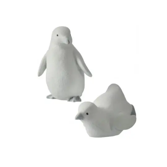 set of 2 Resin Flocked Standing/Lying Penguins 5" -  White