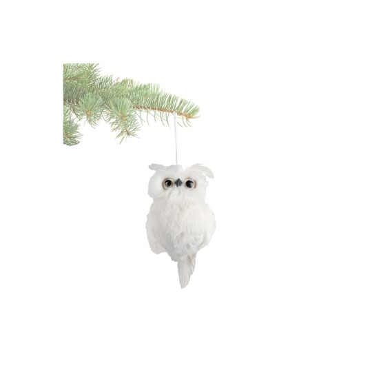 Faux Fur Owl Ornament 6" - White