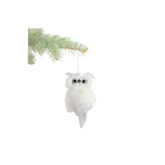 Faux Fur Owl Ornament 6" - White