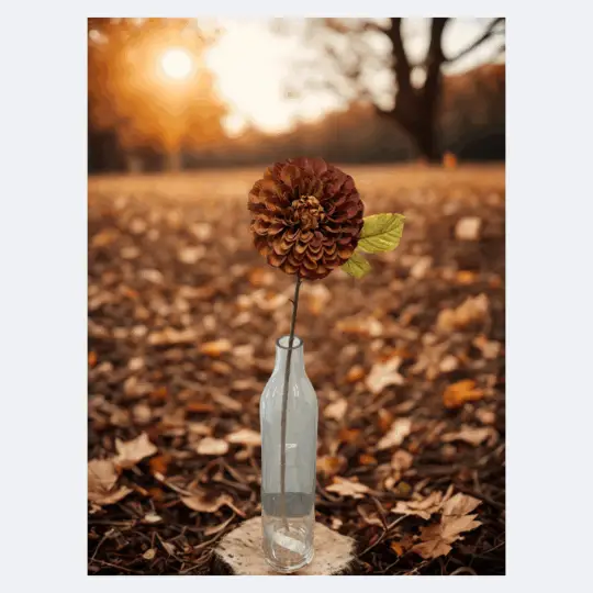 Dried Look Dahlia Spray 29" - Brown