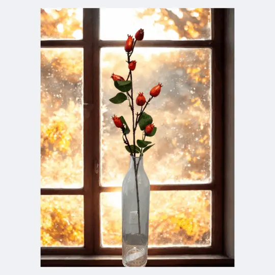 Large Rosehip Spray 28" - Burgundy