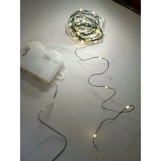 x50 LED Battery Micro Lights 16.5' - Warm White / Green Wire