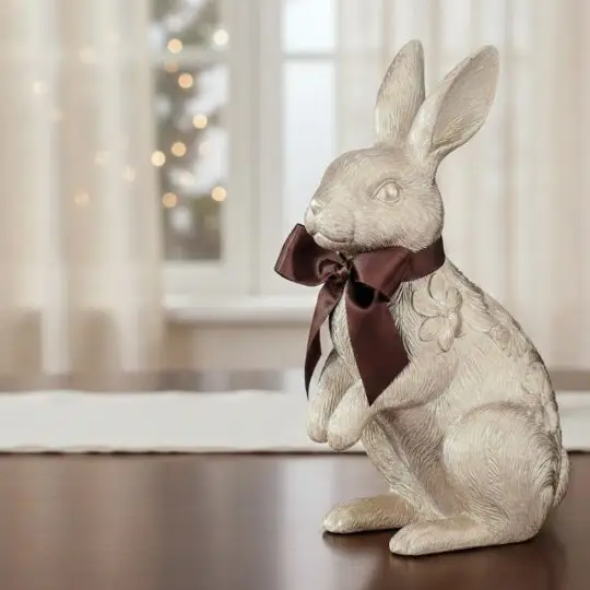 Resin Standing Bunny with Bow Looking Straight 11" Champagne