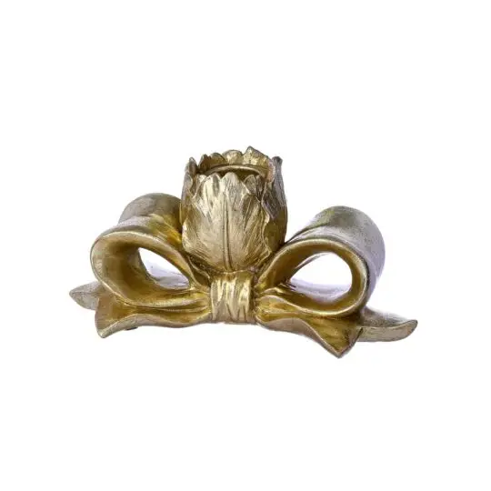 Resin Bowtie/Rose Taper Holder 6" - Champagne