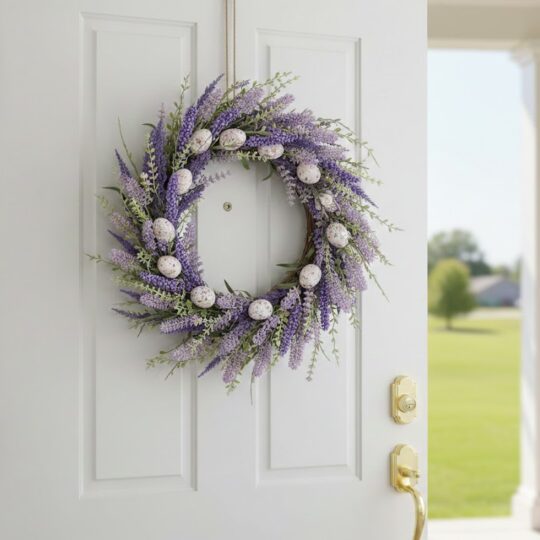 Heather/Décor Egg Wreath 24" - Purple/Cream/Green