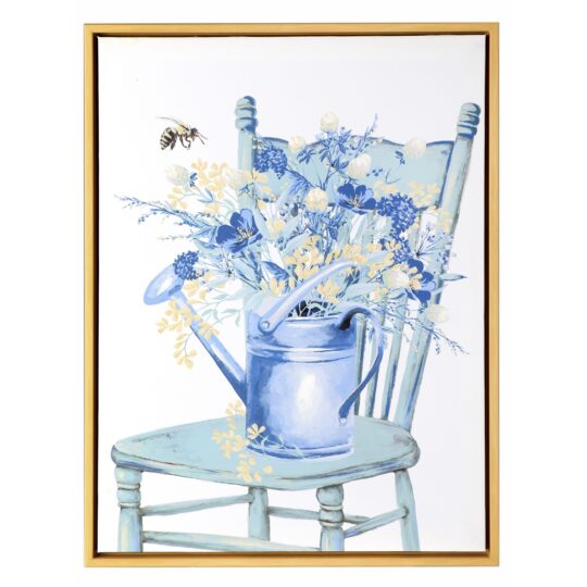 Framed Flowers on Chair Canvas 15"x19.5"T - Blue/White