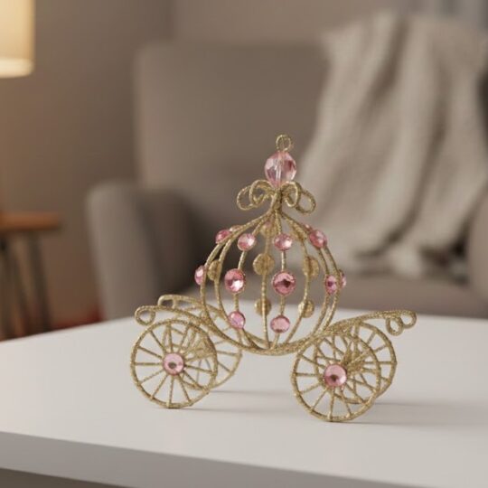 Glitter/Jewel Carraige Ornament 5" - Gold/Pink