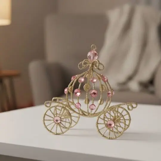 Glitter/Jewel Carraige Ornament 5" - Gold/Pink