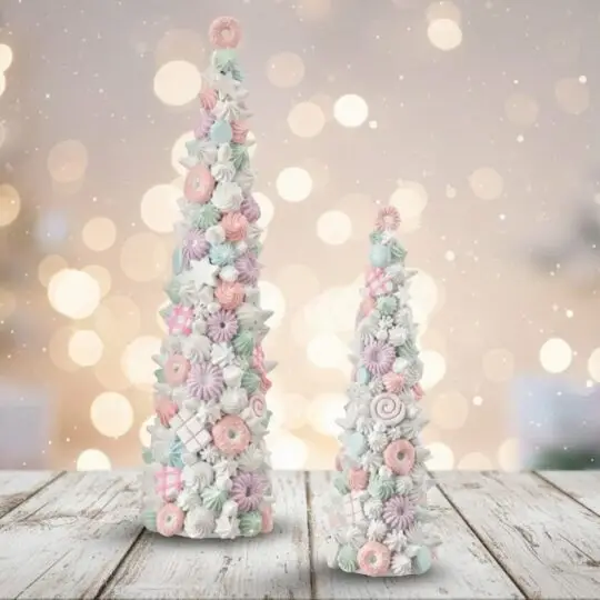 Set of 2 Resin Sweets Tree 15"/18" - Pink/White/Green
