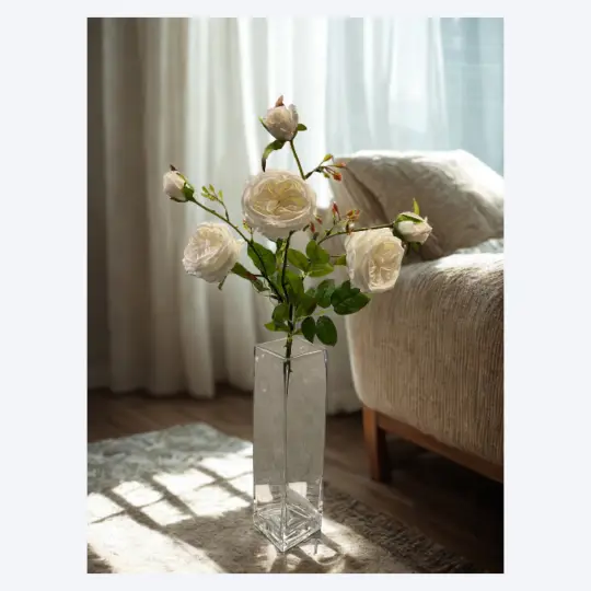 Austin Rose 26" Spray x3 with Buds - Cream