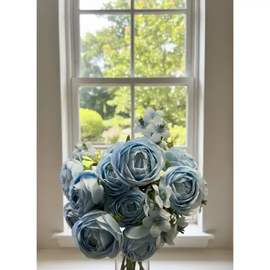 Austin Rose Bush 16" x12 with filler - Blue