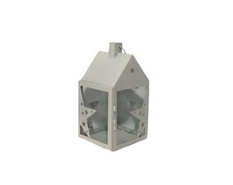 10"H x 5.5"W METAL/GLASS LANTERN - GREY