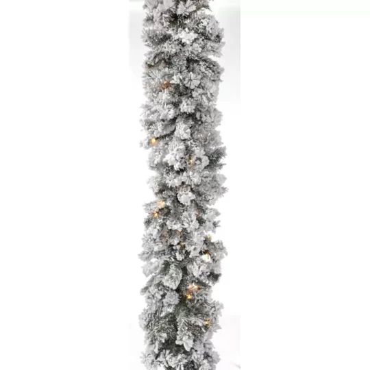 9' x 14" LED Flocked Furry Pine Garland -Green/White / 100 lights