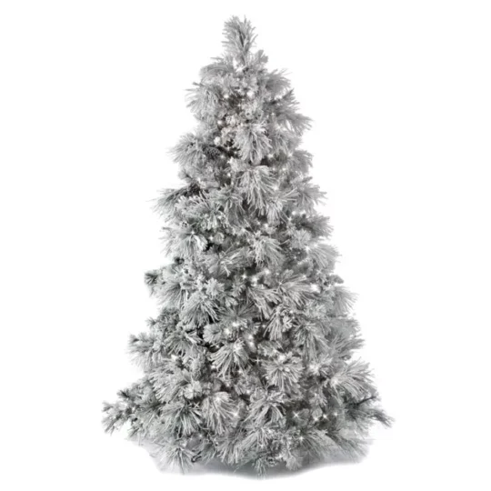 9' LED Flocked Bear Mountain Tree - Green/White / 1100 lights 73"D