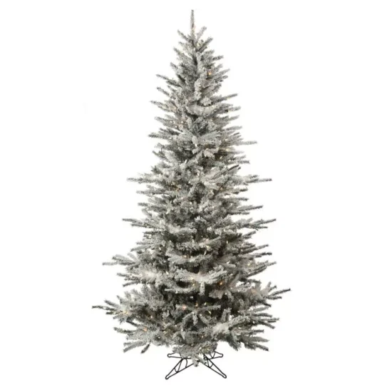 9' LED Slim Flocked Vail Tree - Green/White / 700 lights 58"D