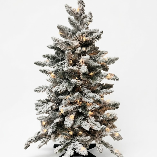 3' LED Flocked Vail Tree - Green/White / 100 lights