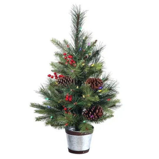26" LED Potted Forest Fir with Berries/Cones Tree / 50 lights  17"D