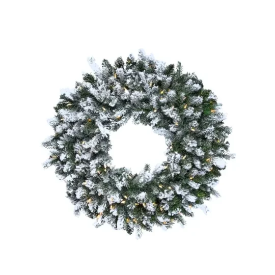 30" LED Snowtip Aspen Wreath - Green/White /100 lights