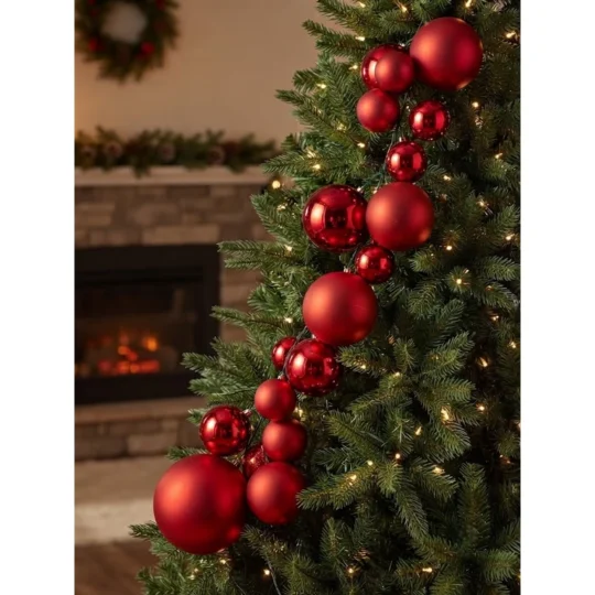 Shiny/Matte Ball Garland 70" - Red / 80mm/100mm/120mm/150mm balls