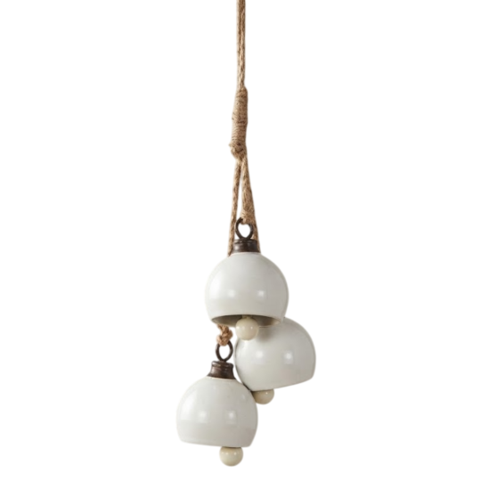 16" Hanging Metal Cupbell x3 5"H Bells  - White