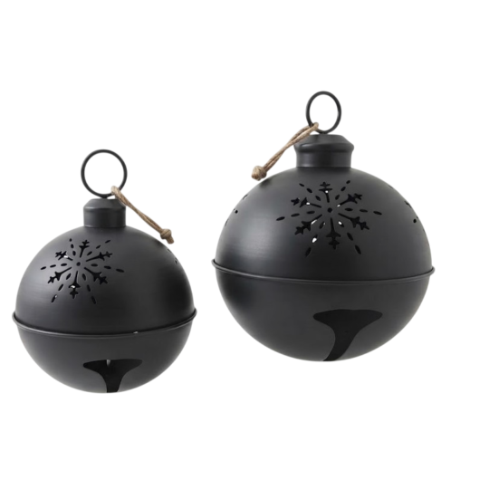 Set of 2 Metal Bell with Snowflake Cut Out 16"/20" - Matte Black