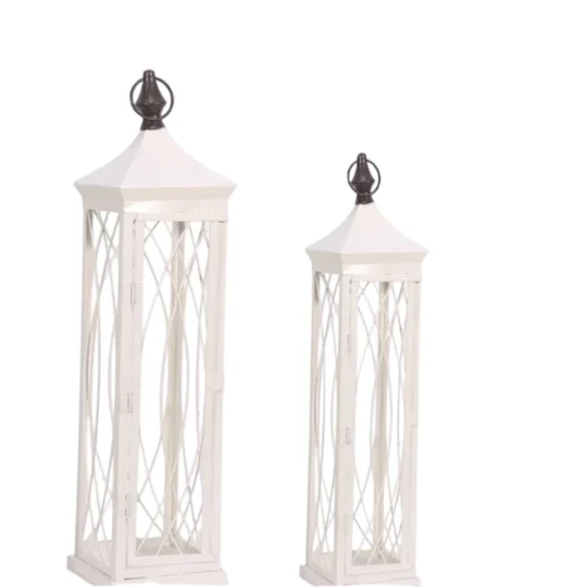 Set of 2 Metal Lantern 18"Hx 3.5"sq/26"Hx 5.5"sq- / White