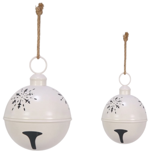 Set of 2 Metal Bell with Snowflake Cut Out 16"/20" - Matte White