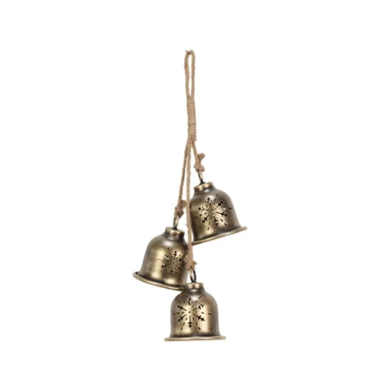 Metal 4" Bells x3 with Snowflake design Hanger 17" - Antique Gold