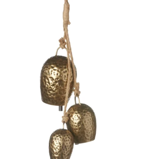 Metal Hammered Bell Hanger 22" x3 Bells - Gold / 4"/5.5"/7" Bells
