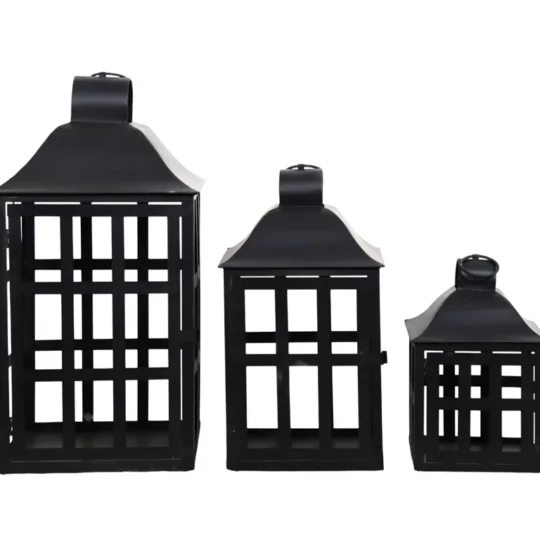 Set of 3 Metal Lantern 13"Hx8"/19H"x10"/25"Hx12"- Black