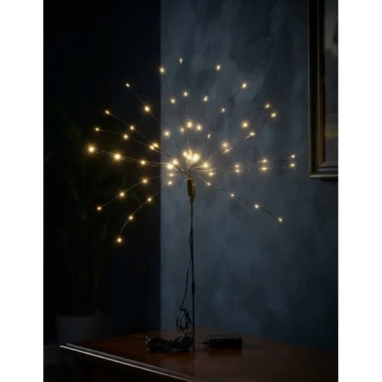 Battery Timer Starburst 64 LED Light 16" on Stake - Black/Warm Yellow