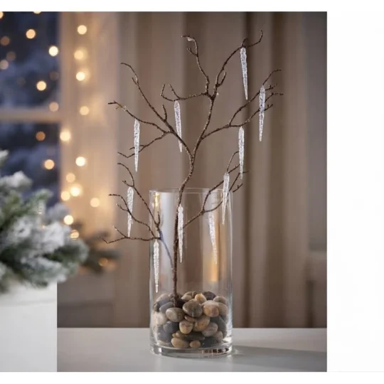 Hanging Icicles on Iced Branch 41" - Clear/Brown