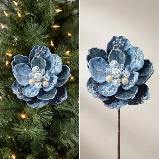 Iced / Jewel Magnolia Stem 24" - Blue