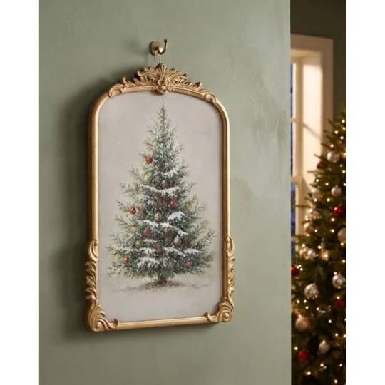 Gilded Frame Christmas Tree Wall Art 18.5"x27" - Gold/Green